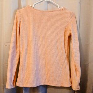 Lightweight Terry knit Boat neck Sweater Top sz XS Peach Pink long slv pullover